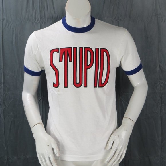 Vintage Graphic T-shirt - Stupid Iron On Graphic - Men's Large - Picture 3 of 7